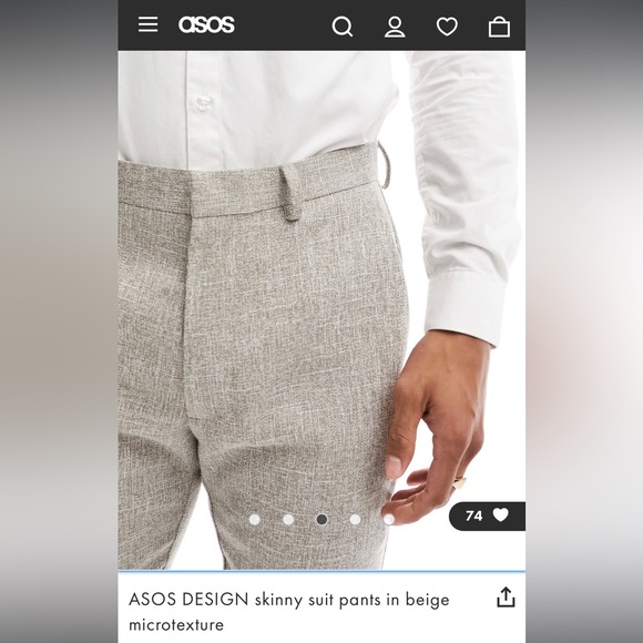 NWT ASOS DESIGN skinny suit pants in beige microtexture - Picture 4 of 8